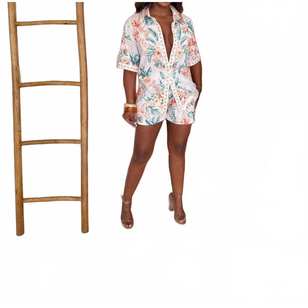 NEW TFY COLLECTION island shirt and shorts set in lavender
